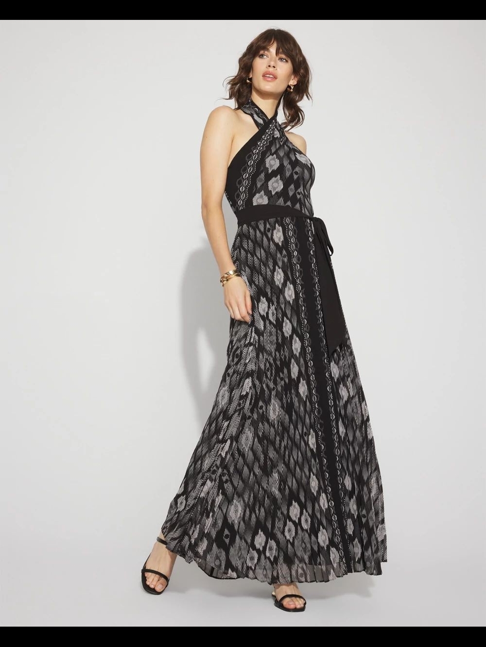 NWOT White House Black Market Ikat Print Halter Maxi Dress